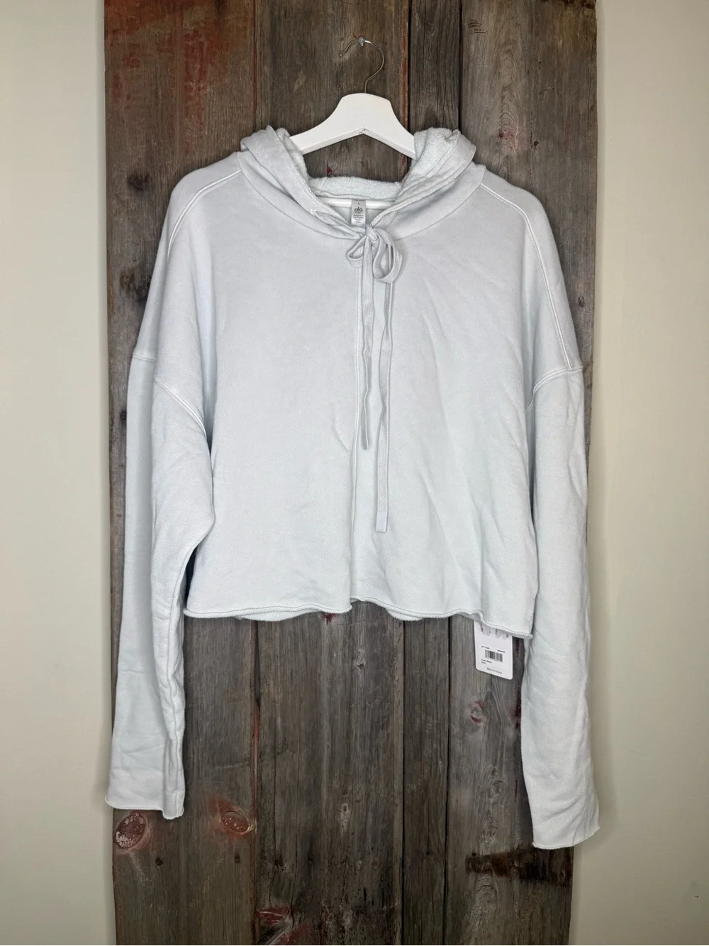 NWT ALO Yoga Washed Edge Hoodie in Chalk like Gray Cropped Boxy Large